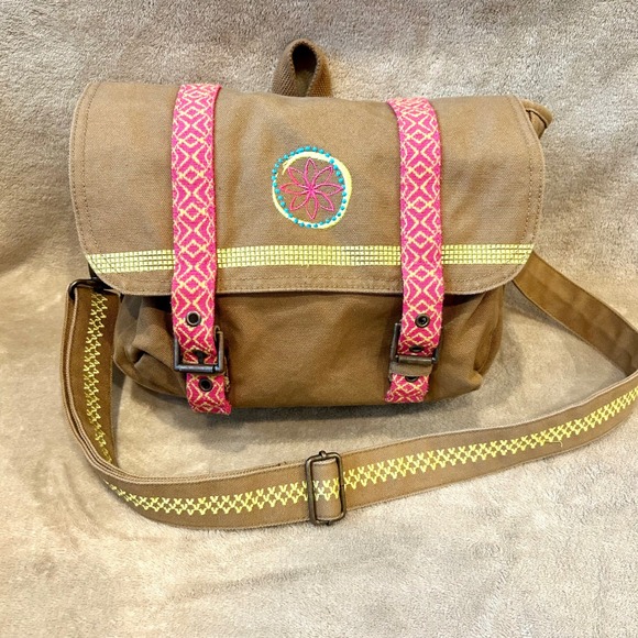 American Girl Other - American Girl Lea Clark Tan Brown Canvas Embroidered Messenger Bag Backpack